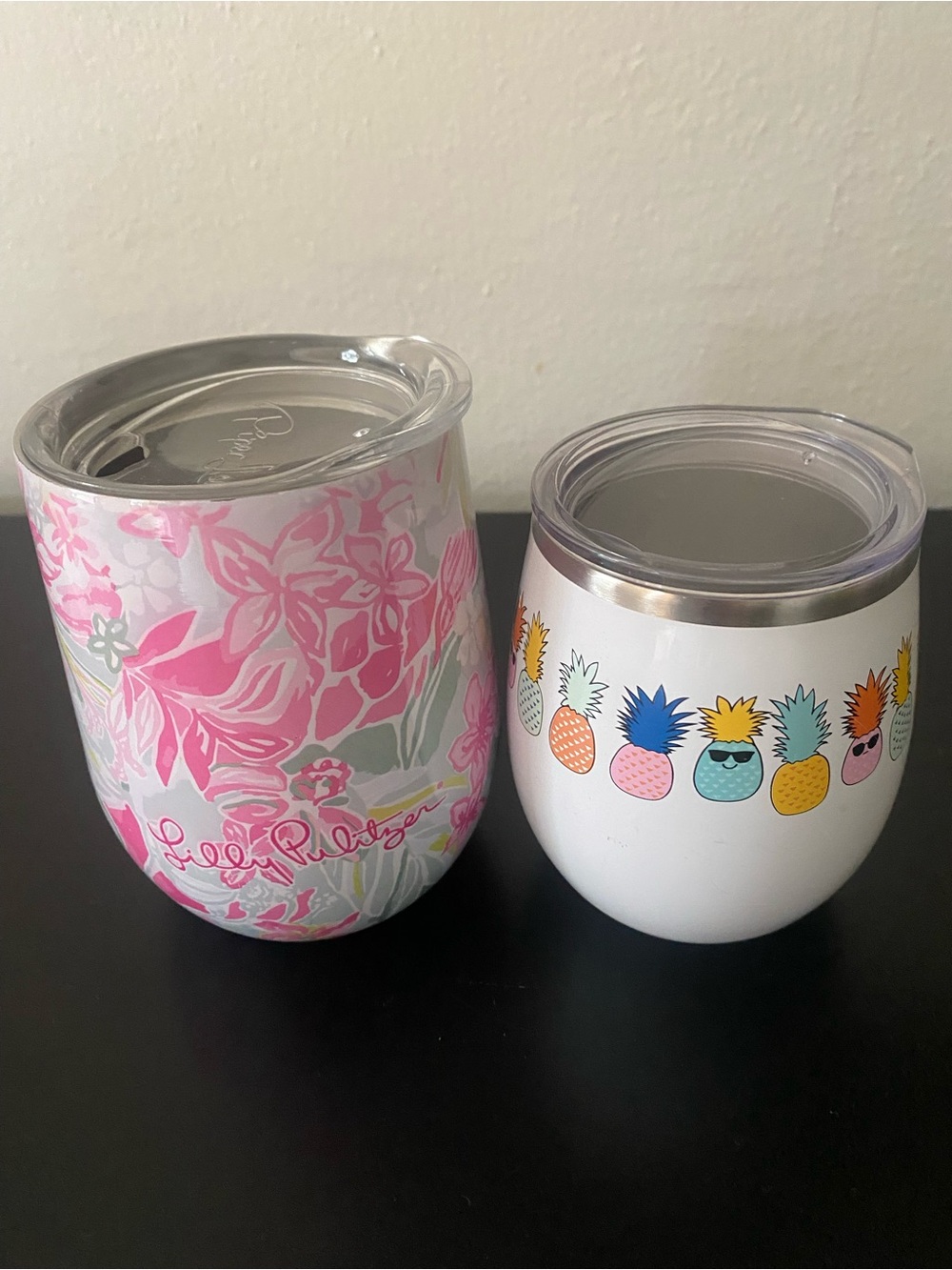Lilly Pulitzer Pink Floral & Pineapple Stemless Tumblers Set